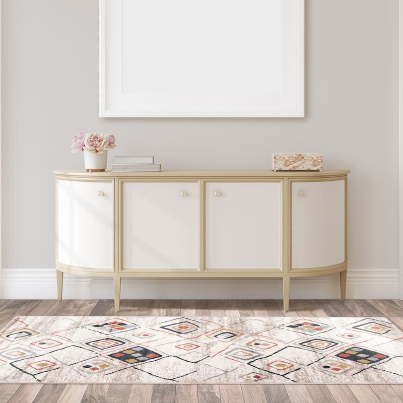 Superior Modern Geometric Southwestern Indoor Area Rug - 2'7" x 8' - Taupe