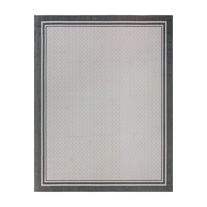 Gertmenian Paseo Soroa White/Black Classic Border Flatweave Indoor/ Outdoor Area Rug