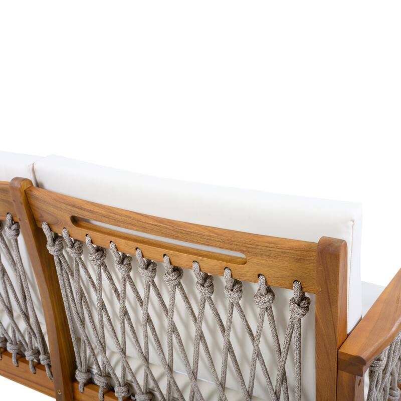 Christopher Knight Home - Outdoor 4-Piece Chat Set with Acacia Loveseat, Armchairs & Coffee Table, Handwoven Rope Accents