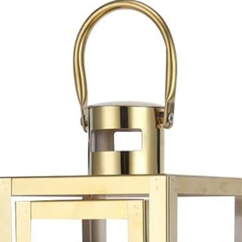 12" Clear And Gold Glass And Stainless Steel Tabletop Lantern Candle Holder