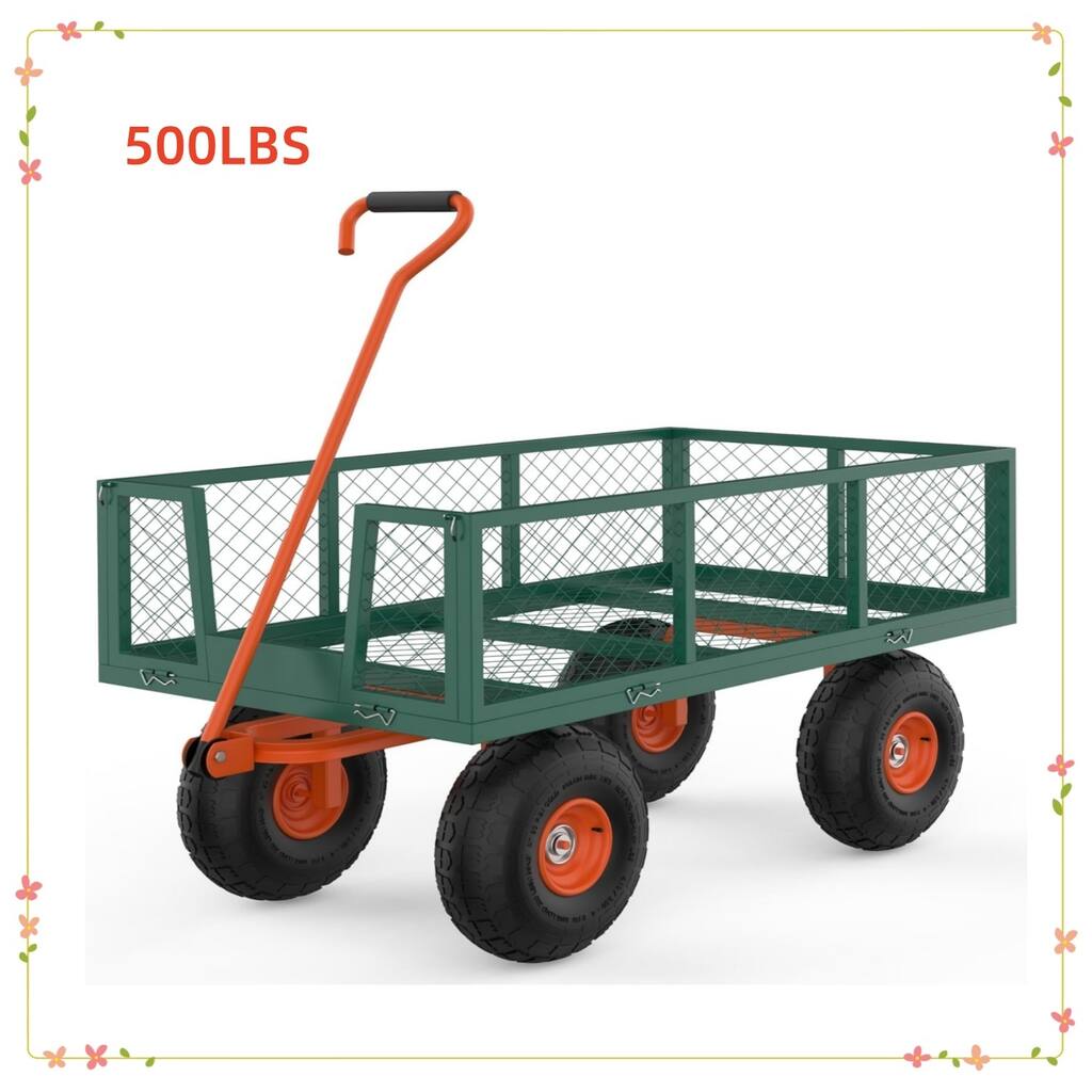 500 lb Capacity Steel Garden Cart Green and Orange