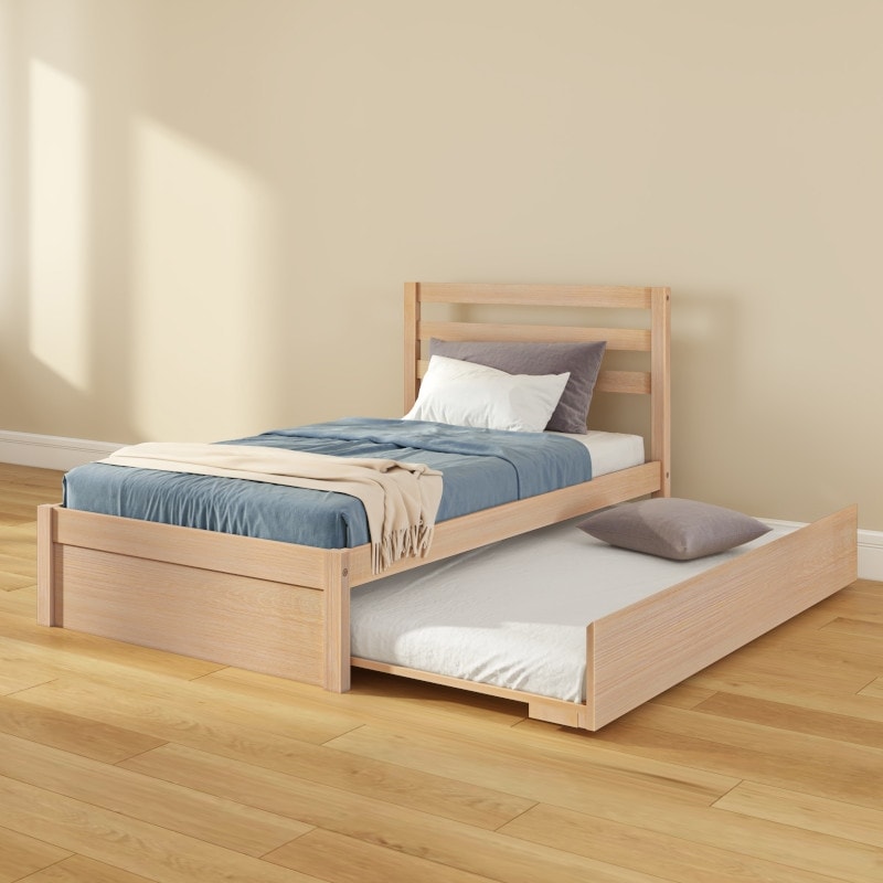 Bear Twin Bed with Trundle and Slatted Headboard