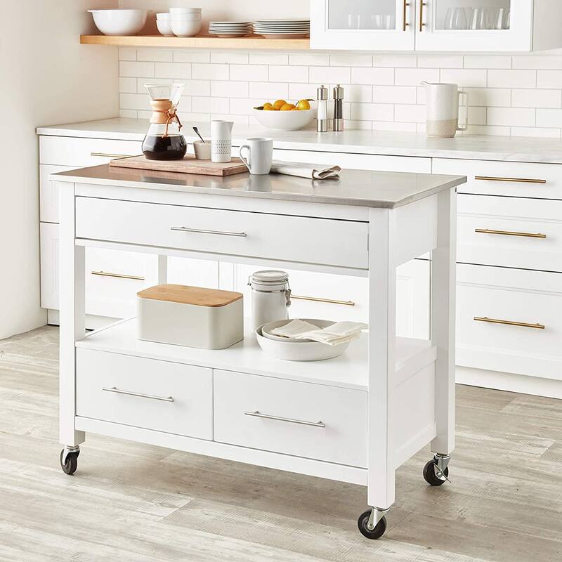 Stainless Steel Kitchen Cart with Wheels and Drawers Bed Bath