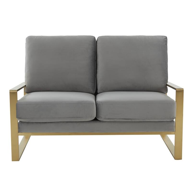 Jefferson Modern Leather/Velvet Loveseat Sofa with Silver/Gold Frame, Removable Cushions Couch for Home and Office