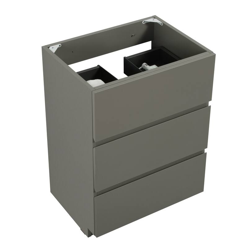 Contemporary 24" Gray Floor Cabinet for Bathroom with 3 Drawers, Maximized Storage, Pre-Assembled, Without Basin