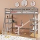 preview thumbnail 1 of 28, Twin Size Loft Bed with Desk and Bookshelves for Kids and Teens Grey
