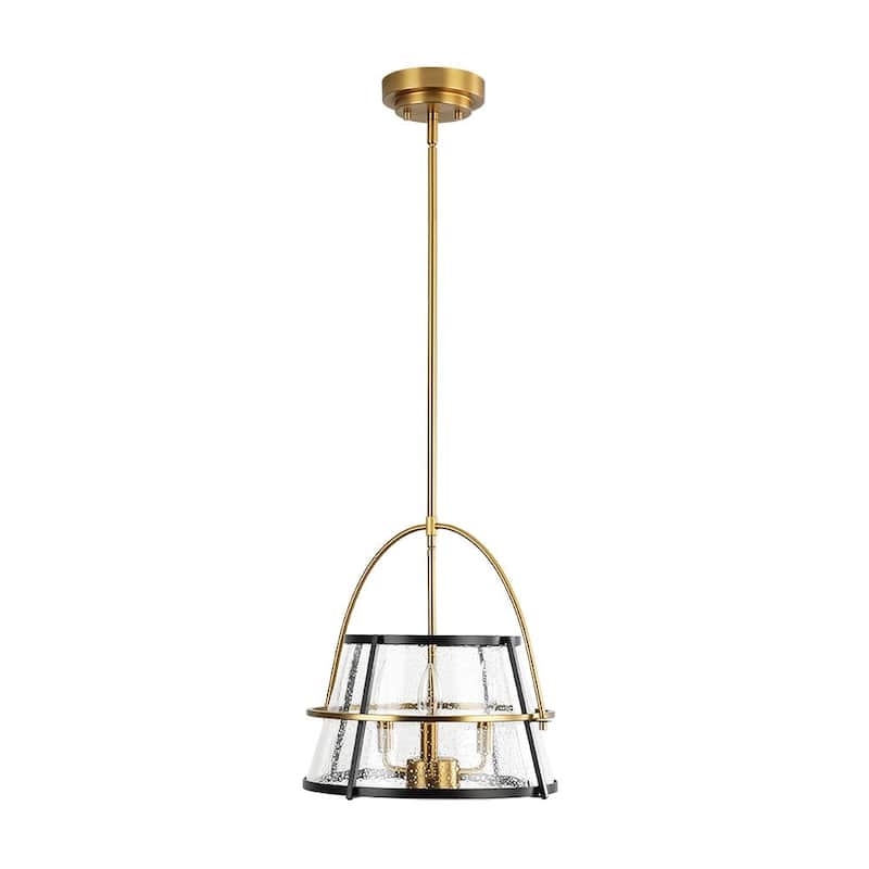 Mid-Century Brass Black Seeded Glass Cage Ceiling Light - 14 Inches