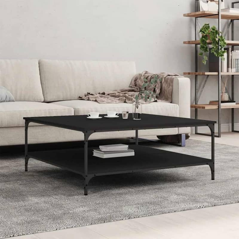 vidaXL Coffee Table Black Engineered wood, Iron Large Coffee Table - 39.4 x 39.4 x 15.7 in