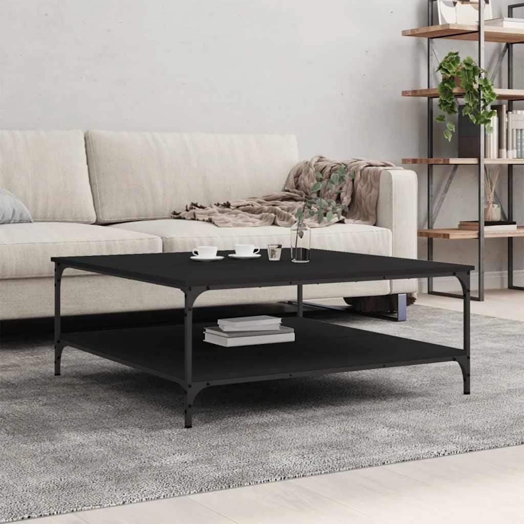 vidaXL Coffee Table Black Engineered wood, Iron Large Coffee Table - 39.4 x 39.4 x 15.7 in