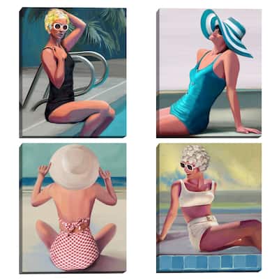 Retro Beach Girls I-IV Canvas Art Prints