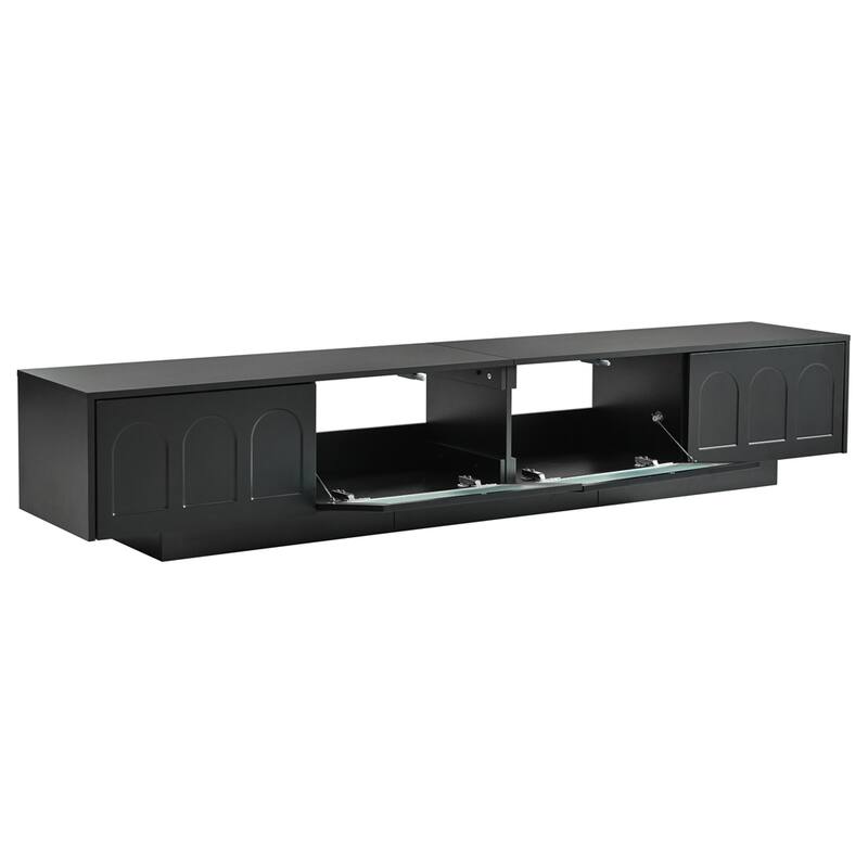 TV Stand with Fluted tempered Glass Doors,Functional Media Console
