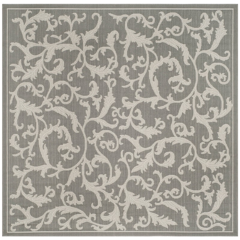 SAFAVIEH Courtyard Tudora Indoor/ Outdoor Waterproof Patio Backyard Rug - 6'7" Square - Anthracite/Light Grey