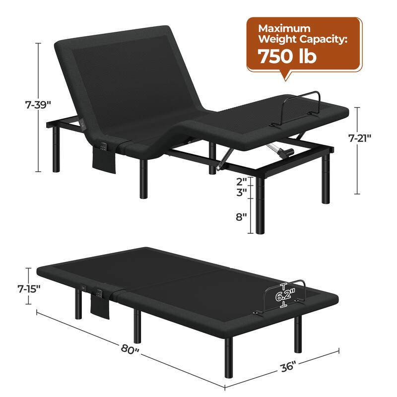 Yaheetech Upholstered Adjustable Twin XL/Queen/ Split King Size Bed Frame with Independent Head & Foot Incline