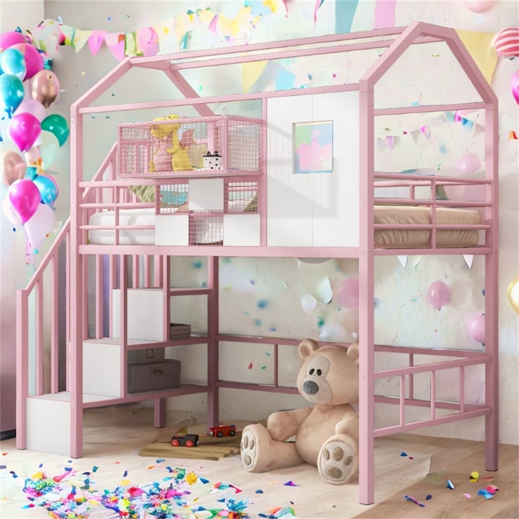 Metal Loft Bed with Storage Box