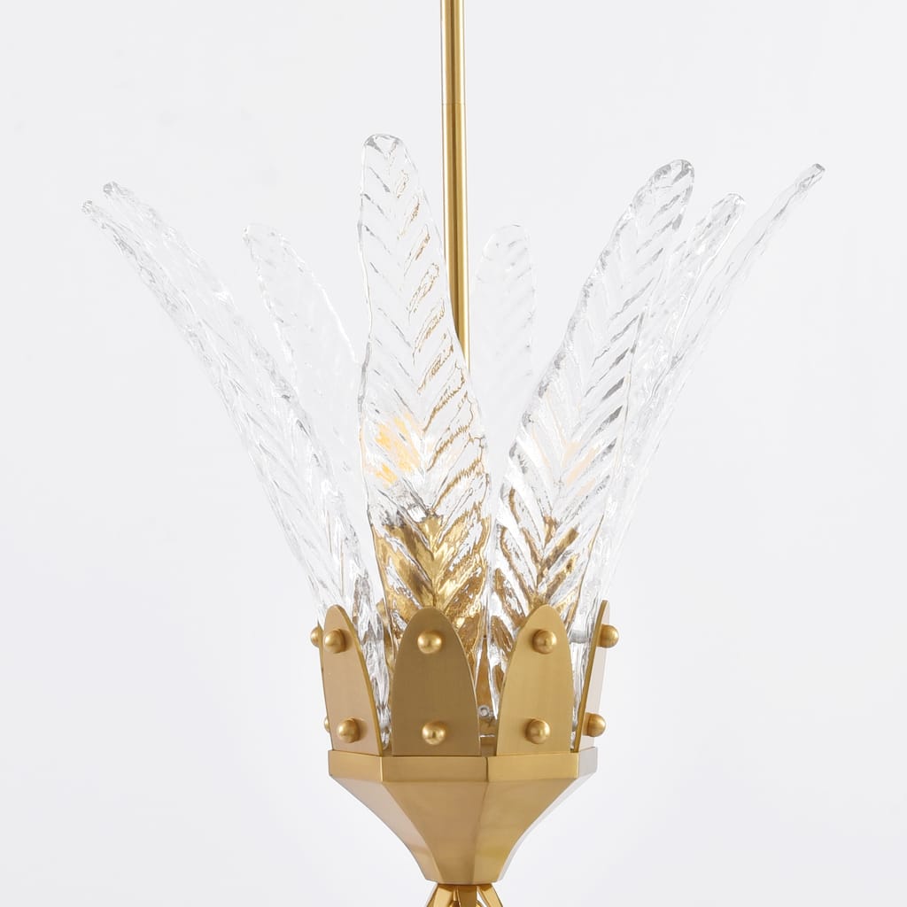 17" Modern Brass 3-Light Leaf Etched Glass Kitchen Chandelier Pendant Fixture