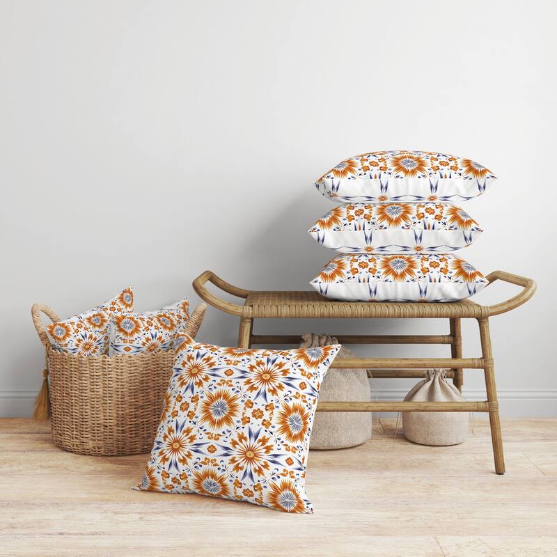 Batik Bliss Faux Suede Reversible Throw Pillow Orange and Blue
