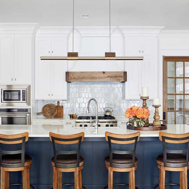 3-Light Integrated LED Linear Kitchen Island Pendant with Wood Accents - Black