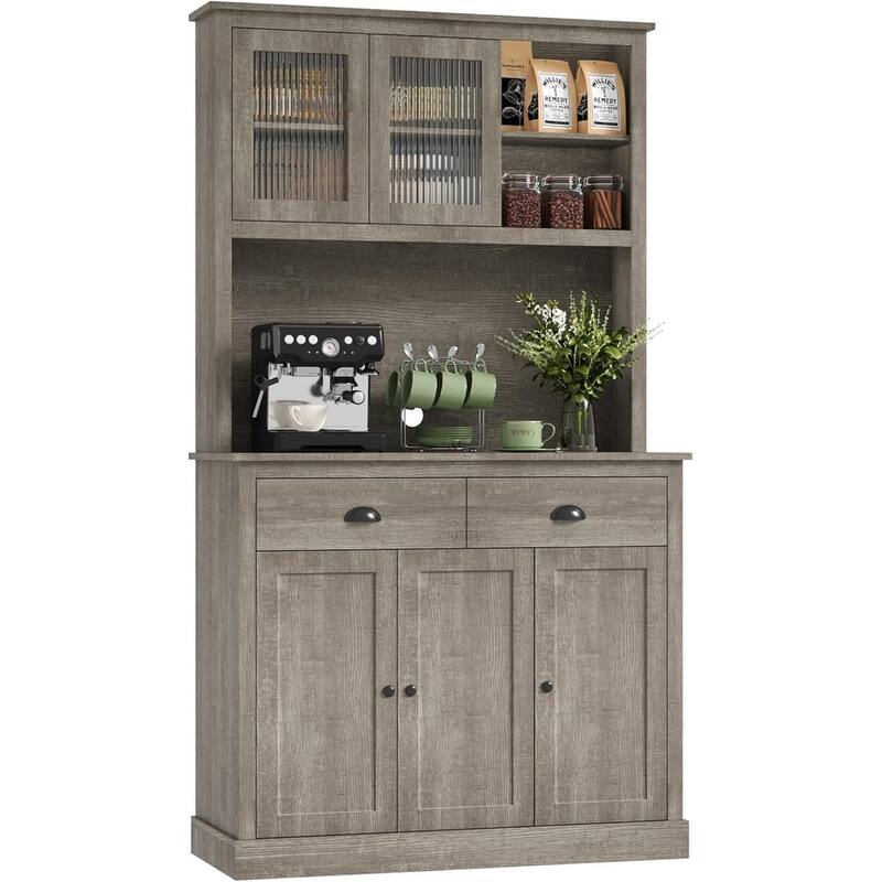 Freestanding Kitchen Pantry Cabinet with Drawers and Adjustable Shelves for Dining Room