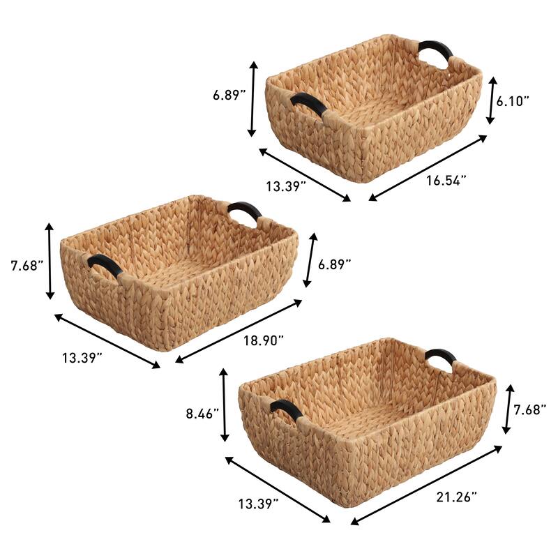 Astor Handwoven Water Hyacinth Nesting Storage Baskets, Wood Handles (Set of 3)