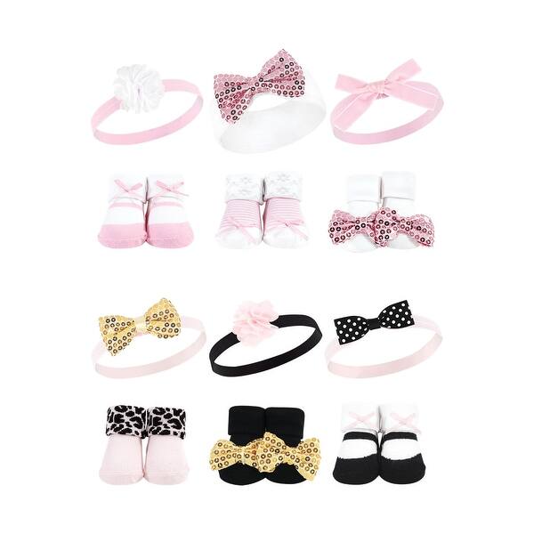 slide 1 of 1, Hudson Baby Infant Girl 12Pc Headband and Socks Giftset, Pink Sequin Gold Sequin, One Size - Pink Sequin Gold Sequin Pink Sequin Gold Sequin - One Size