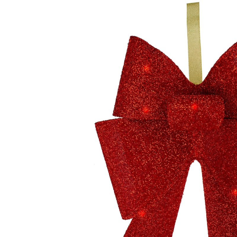 26" LED Lighted Red Tinsel Bow Christmas Decoration