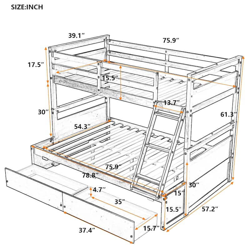 Twin over Full Bunk Bed with Storage