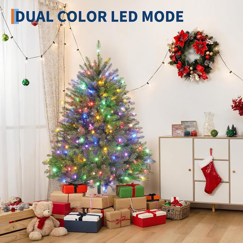 Prelit 4.5FT, Christmas Tree with 200 Lights 8 Modes Lights, Foldable Stand, On/Off Foot Pedal