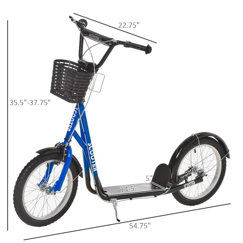 Kids Adjustable Scooter with Dual Brakes Large Rubber Wheels Textured Deck Basket and Cup Holder for Age 5 to 12