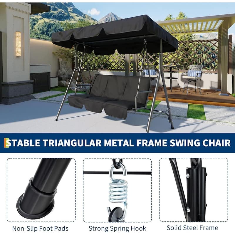 3-person outdoor swing chair swing with textilene seat