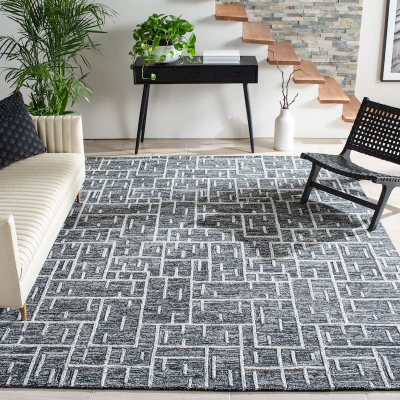 SAFAVIEH Handmade Cambridge Lucine Modern Wool Rug - 6' Square - Black/Ivory