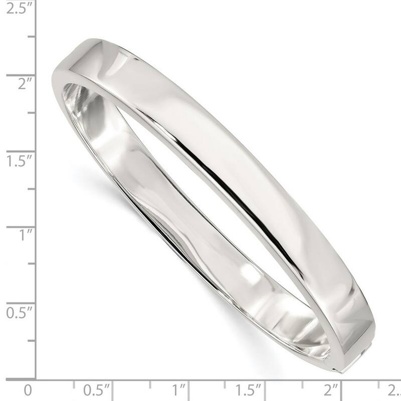 Curata 925 Sterling Silver 7" 9.5mm Polished Flat Edge Hinged Bangle Bracelet