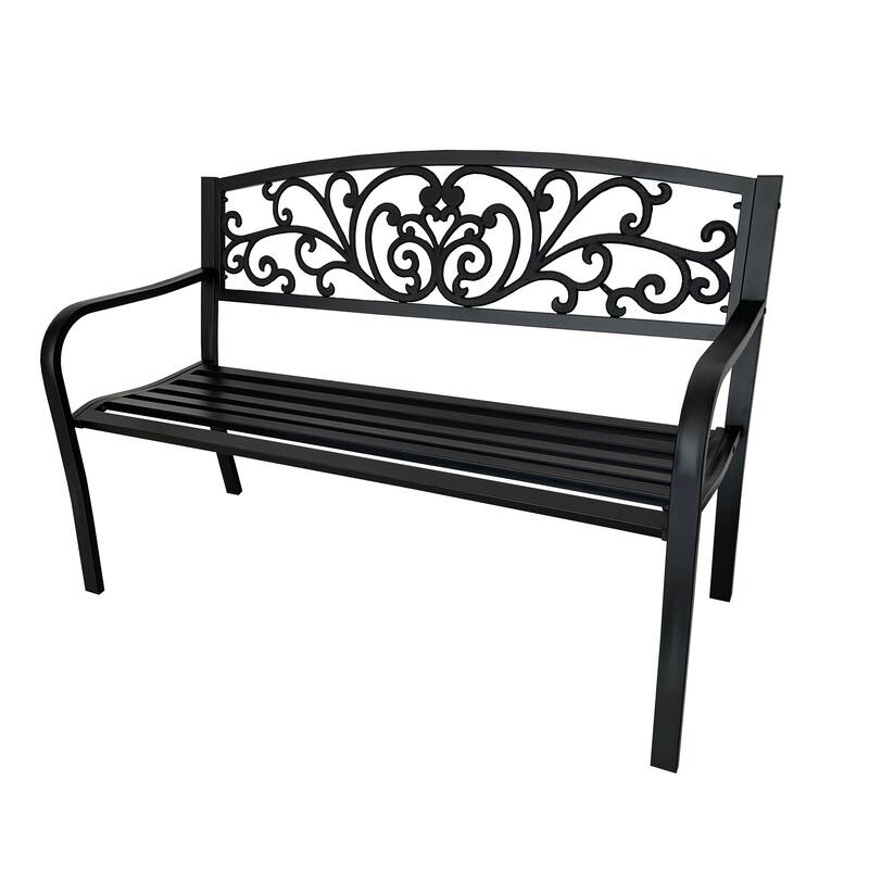 Garden Bench Patio Porch Chair Cast Iron Love Seat - 34.25" H x 50" W x 23.62" D