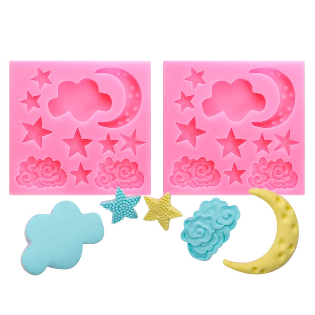 Moon Star Cloud Clay Molds, 2 Pcs Silicone Miniature Clay Molds