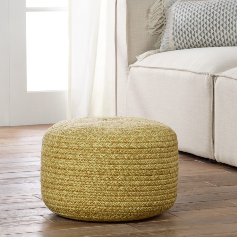 Jaipur Living Saba Solar Round Indoor/Outdoor Polyester Pouf Ottoman/Foot Stool - 18"X18"X12"