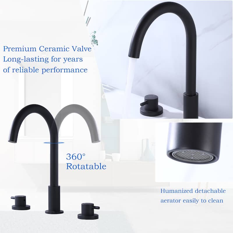 Double Handle 13''H Gooseneck Bathroom Sink Faucet Widespread in Black / Gold