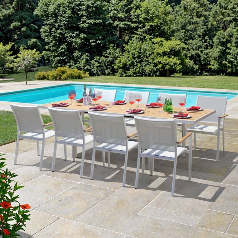 Catania White 9-Piece Aluminum Outdoor Dining Set with Sling Set in White - N/A