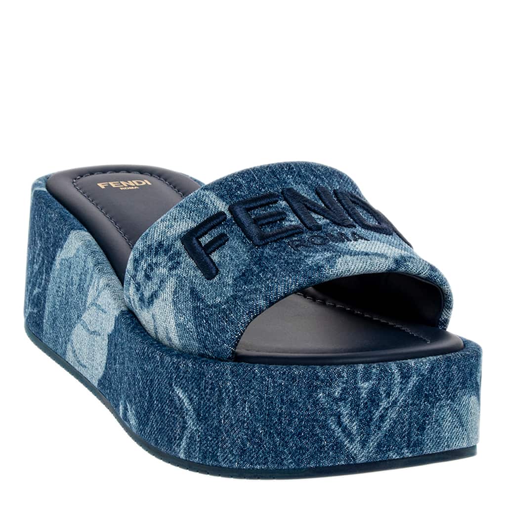 Fendi Sunshine Denim Platform Slides