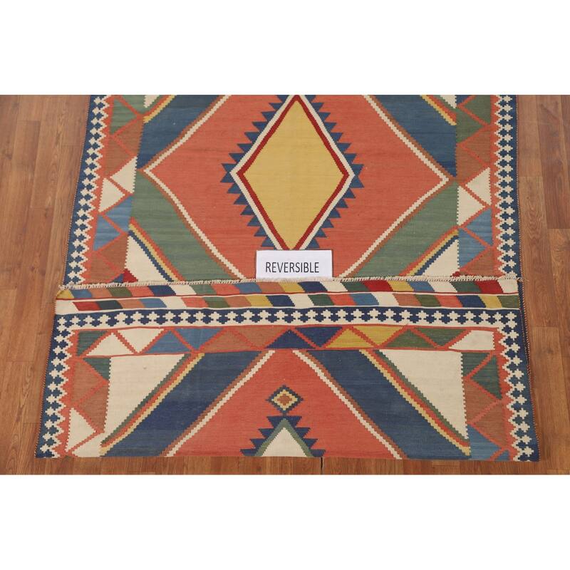 Vegetable Dye Kilim Qashqai Persian Area Rug Hand-Woven Wool Carpet - 4'11" x 8'1"