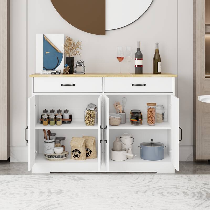 Sideboard with 2 Drawers & 4 Doors, Large Capacity Kitchen Buffet Cabinet, Entryway Table with 2 Storage Shelves
