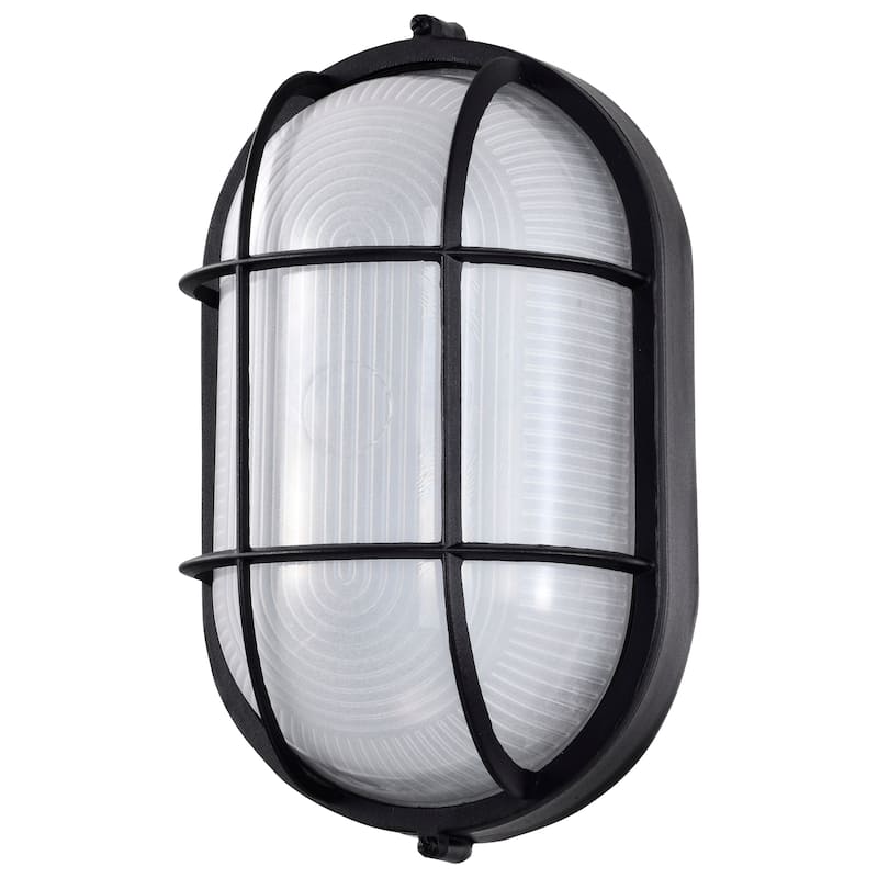 LED Oval Bulk Head Fixture Black Finish with White Glass