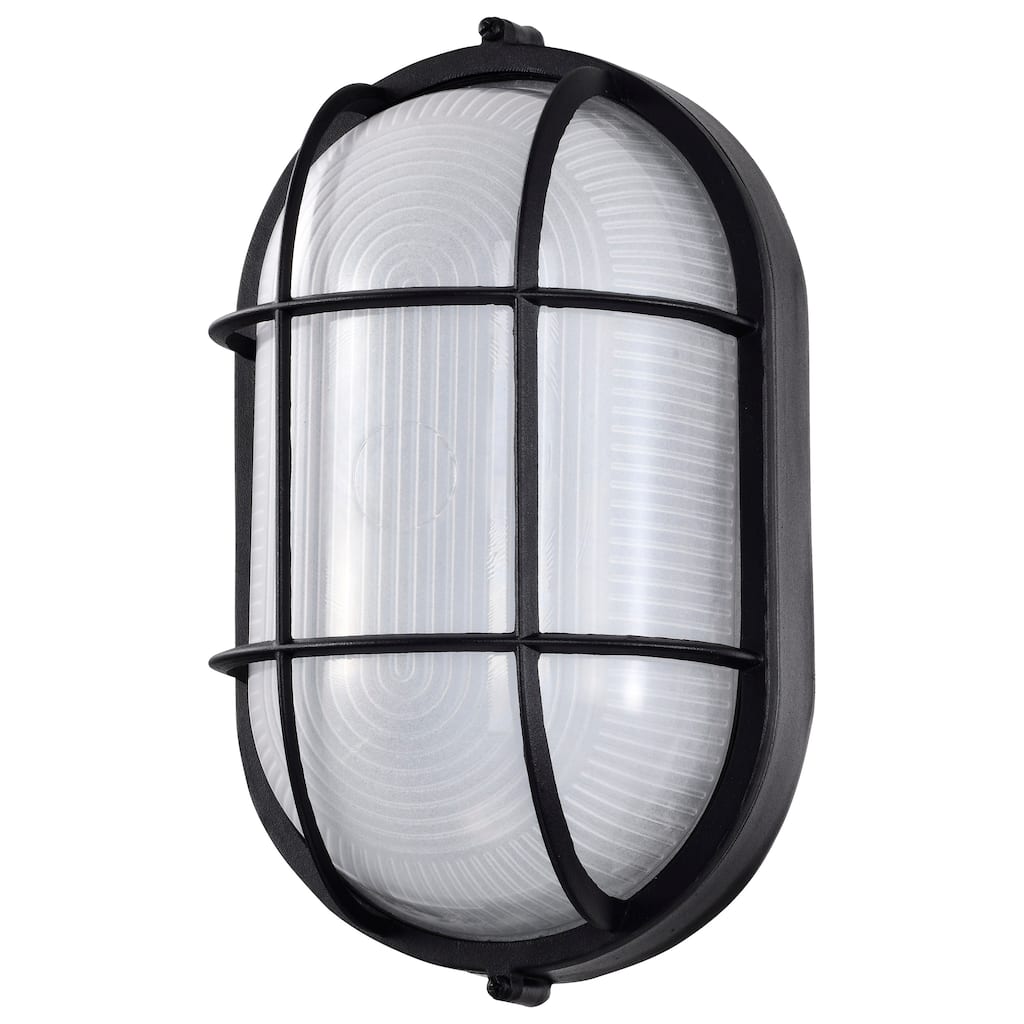 LED Oval Bulk Head Fixture Black Finish with White Glass