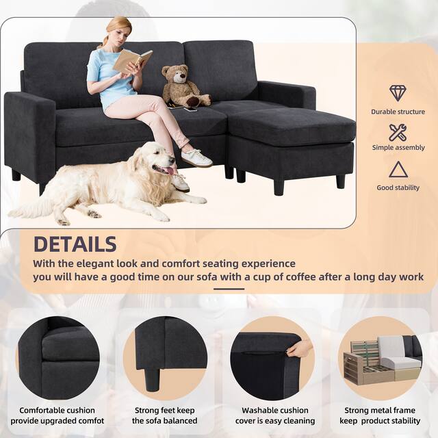 Futzca Modern L-shaped Convertible Sectional Sofa w/ Reversible Chaise