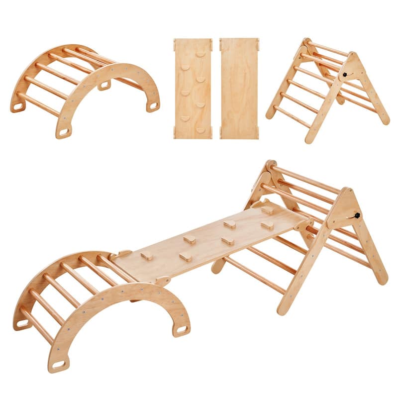 Wood Climbing Toy Set Pine 5-in-1 Play Gym for Kid's - L - Burlywood