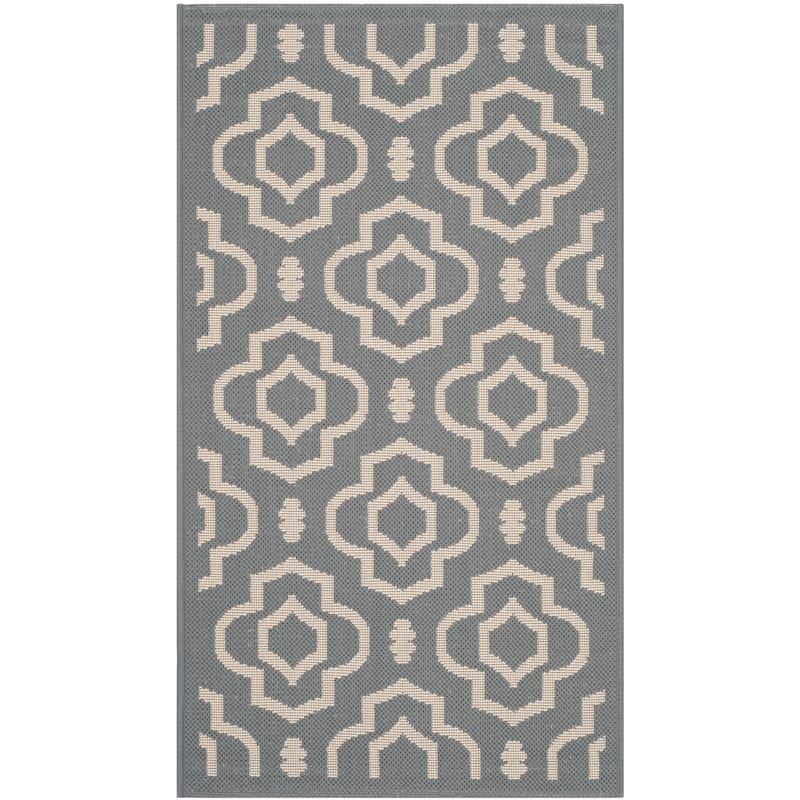 SAFAVIEH Courtyard Ketty Indoor/ Outdoor Waterproof Patio Backyard Rug - 2' x 3'7" - Anthracite/Beige