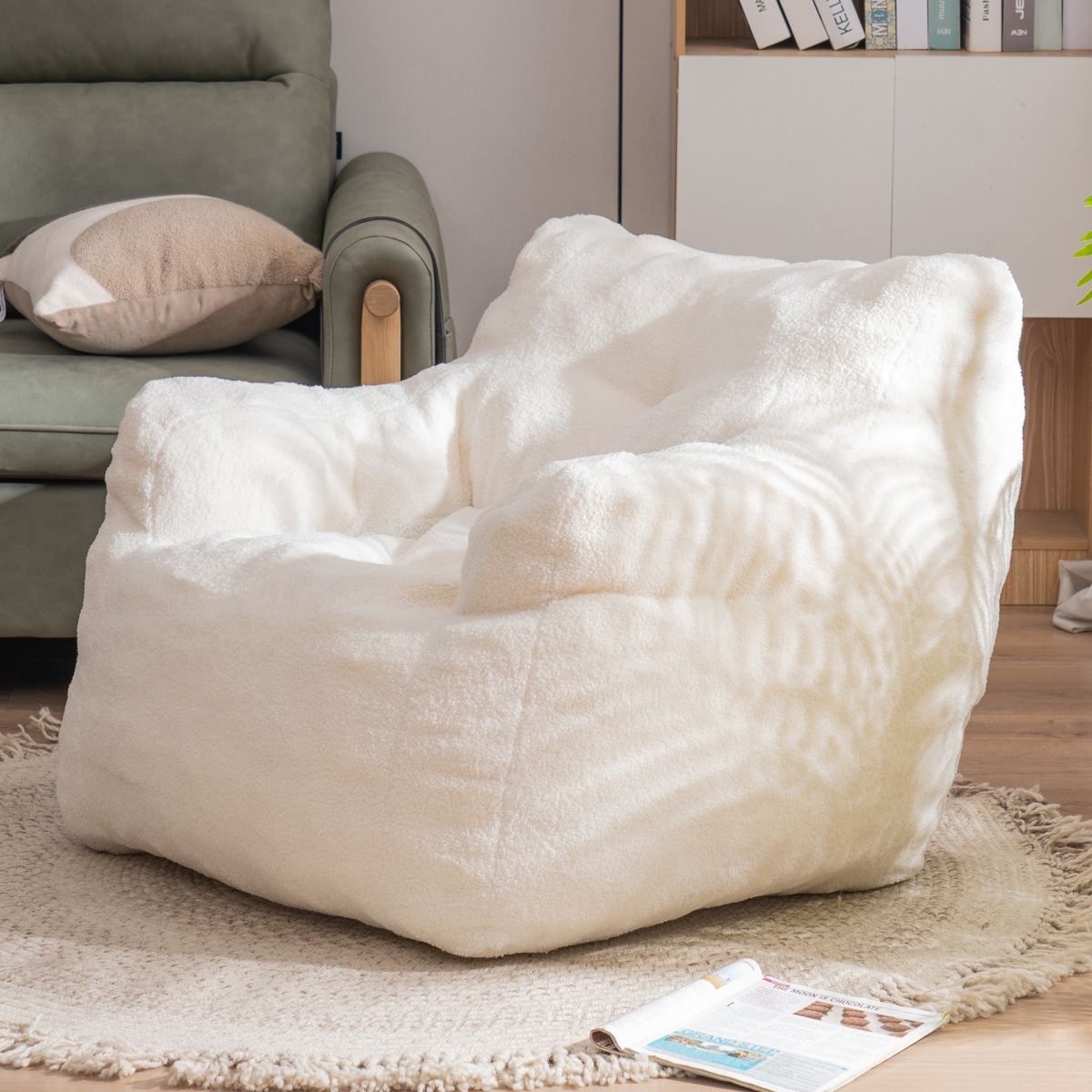 Big Rround Lazy Giant Sofa Cover Soft Fluffy Fur Bean Bag Bed Recliner  Cushion Cover Floor Corner Seat Couch Futon No Filling