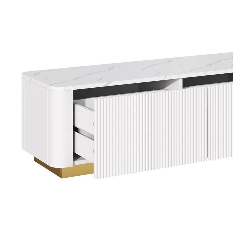 Luxury Fluted TV Stand for TVs Up to 85", White Entertainment Center Media Console Cabinet with 4 Drawers