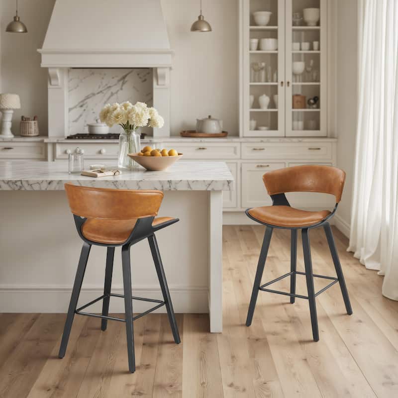 Art Leon Set of 2 Mid-Century Modern Upholstered Counter or Bar Stool