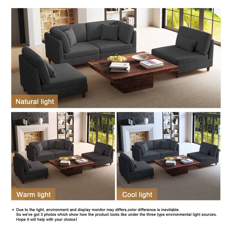 4-Piece Modern Corduroy Modular Sectional Sofa with pillows For Living Room