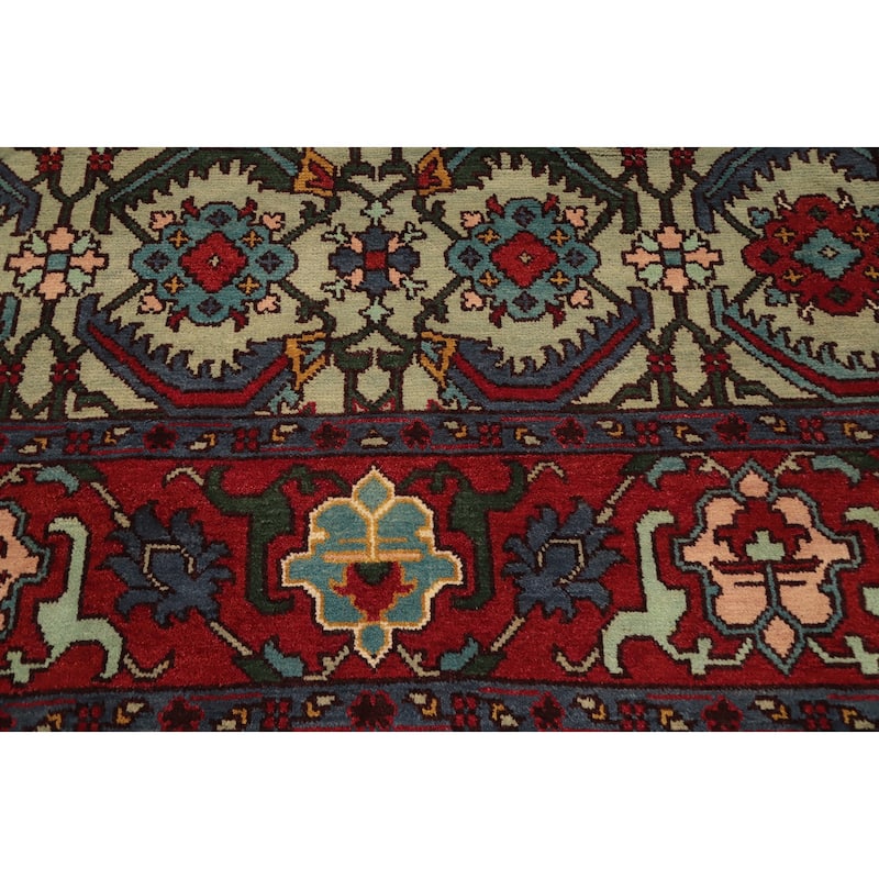 Hand Knotted Oriental 100% Wool Carpet Transitional Geometric Green Oushak Area Rug - 9' 11'' X 7' 11''