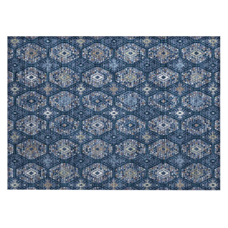 Machine Washable Indoor/ Outdoor Modern Hexi Chantille Rug